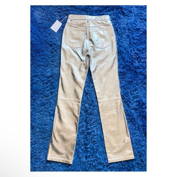 New! HELMUT LANG Mirror Crinkled Straight Leather Pants - Picture 11 of 12